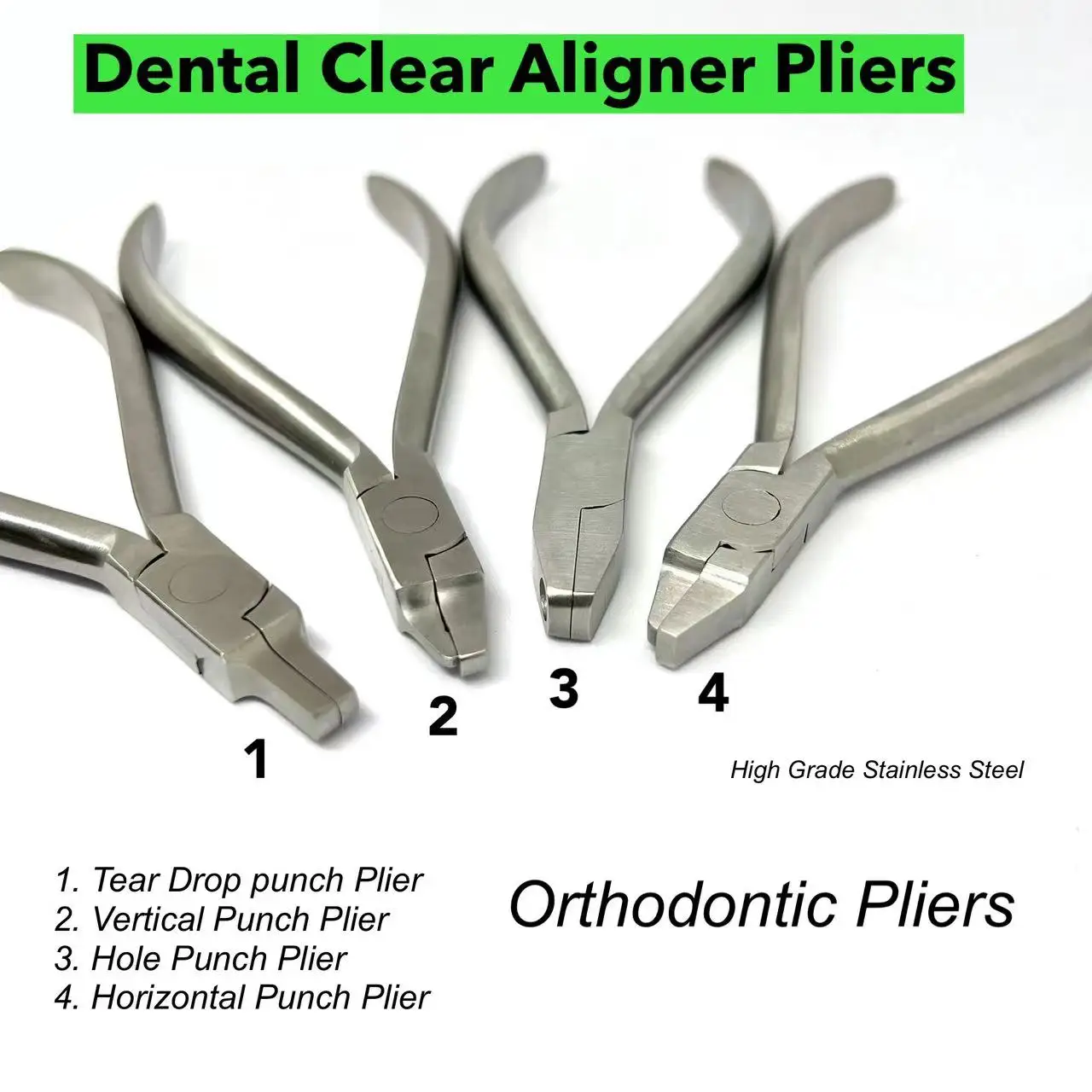 Dental Clear Aligner Pliers, Tear Drop Plier, Round Hole Punch Plier, Horizontal Plier, Vertical Plier, Orthodontic Tools.