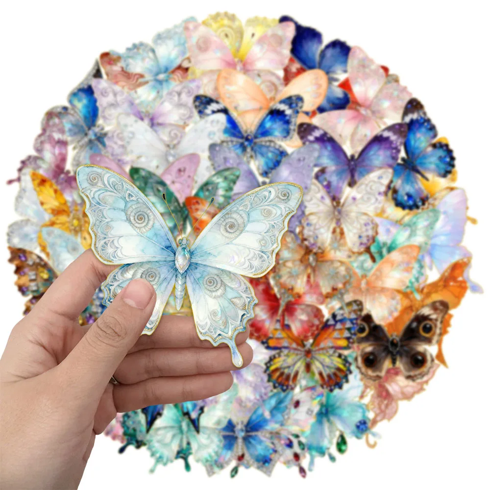 50PCS Gem Butterfly Cartoon Beautiful DIY Sticker Sketchbook Handmade Mobile Luggage Skateboard Waterproof Stickers