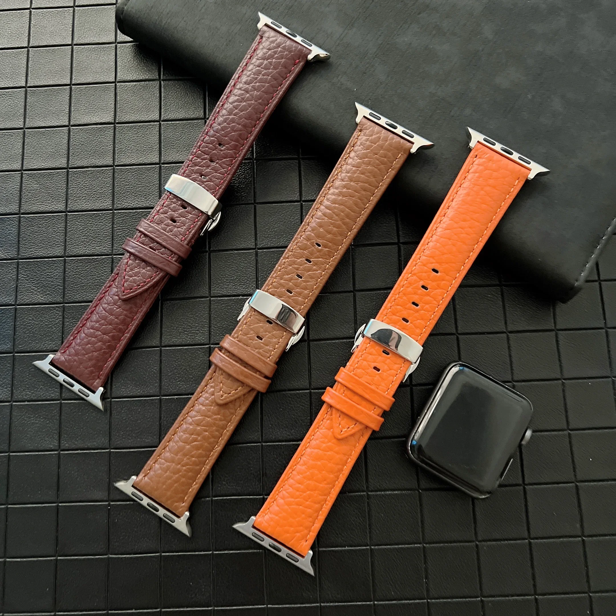 Leather Strap For Apple watch Ultra 10 9 8 7 6 5 4 SE 46mm 45mm 41mm 44mm 40mm Butterfly Buckle Belt Wristband For iWatch 3 42mm