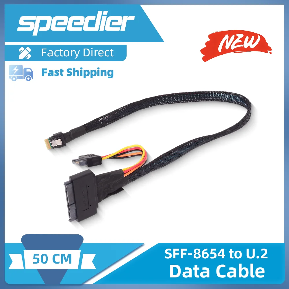 

PCI-E Slimline SAS Scoop-proof SFF-8654 8i To SFF-8639 U.2 U2 with 15P SATA Power NVME SSD Cable 50cm Expansion Adapter Card