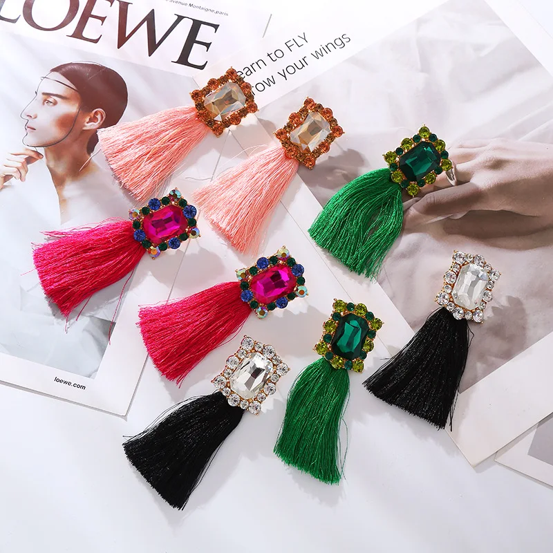 New retro bohemian long fringed earrings women's fashion temperament banquet stud earrings  wholesale