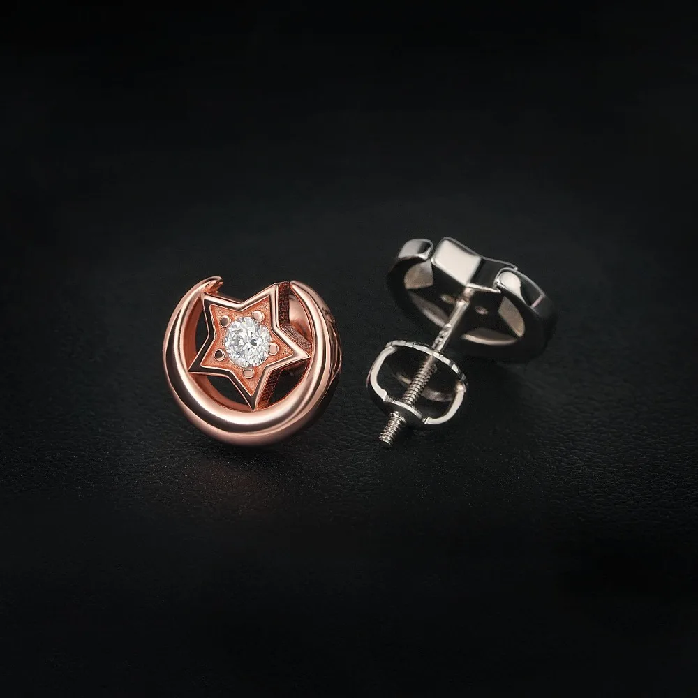 Iced 10mm Moissanite Moon Star Stud Earrings S925 Sterling Silver Hypoallergenic Jewelry Stars Ear Studs Screwback Pass Tester