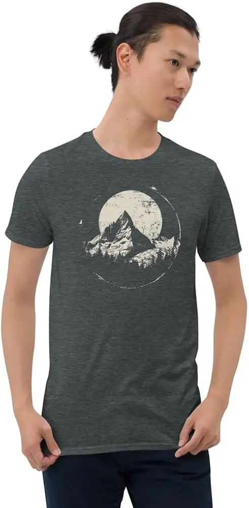 Moonlit горная Футболка-природа, для влюбленных, для ночи, для улицы, приключения, одежда высокого качества, 100% хлопок, короткий рукав