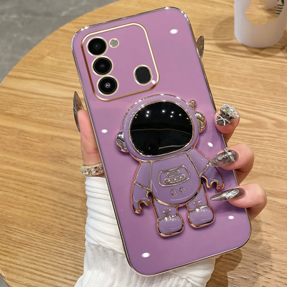 Phone Case For Tecno Spark 8C 8 7 7T PRO 6 GO 5 Air Square Plating Bling Soft Shockproof Cover Camon 18P 18 18T Pova 3 2 4 Pro