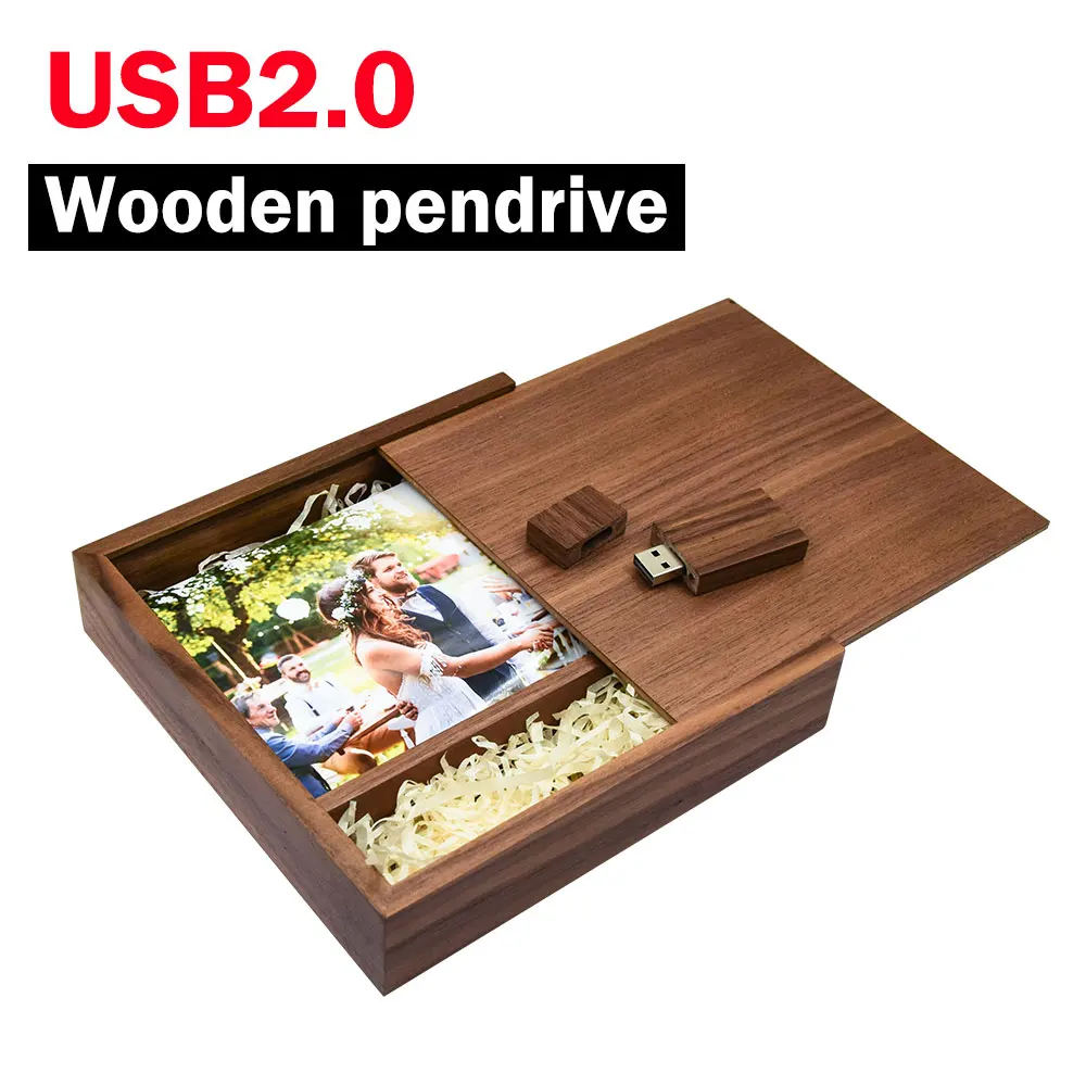 

Walnut Maple Photo Album Wood Usb+Box Memory Stick Pendrive 128GB 64GB U Disk Photography Wedding Gift Free Custom Logo