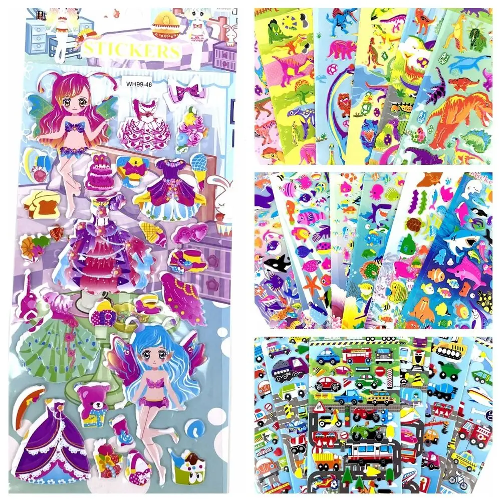 5 Sheets 3D Bubble Sticker Car Truck Plane Traffic Waterproof Cartoon Anime Stickers For Girl Boy Kids