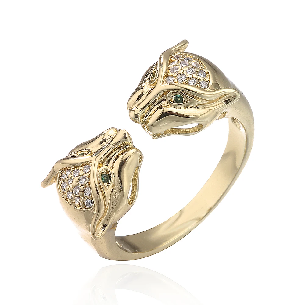 Women's Gold Color Zircon Leopard Open Ring, Statement Piece