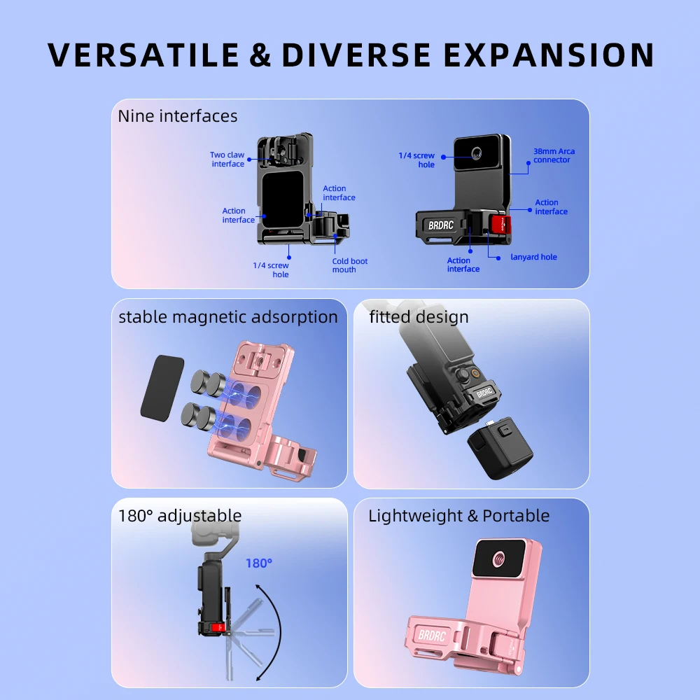 BRDRC Magnetische Halterung für DJI Pocket 4/4P/3 Metall-Verlängerungshalterung 1/4 Schraubenloch /2-Klauen-Adapter Fotografie-Zubehör – Detail 2