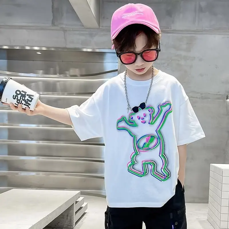 Temperament New Straight Type Simple Crewneck Summer T-shirt Five-point Sleeve Trend Children's Clothing Japanese Casual Ins