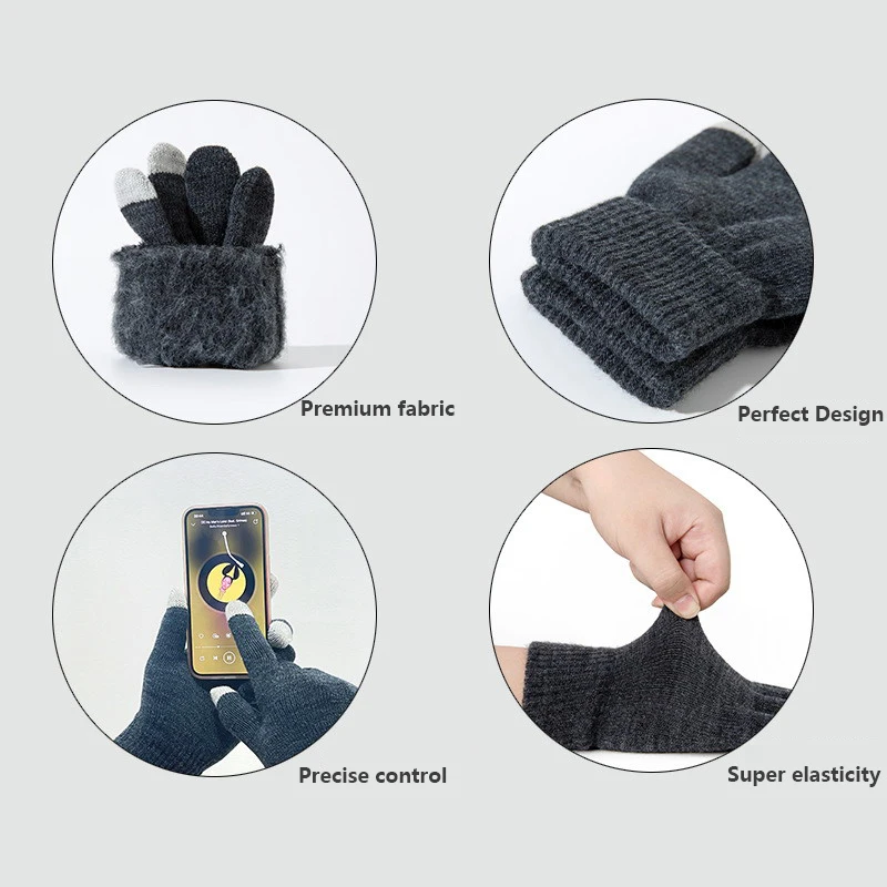 Winter Touchscreen Handschuhe Frauen Männer warme Stretch Strick handschuhe Nachahmung Wolle Voll finger Guantes weibliche Häkel arbeit verdicken