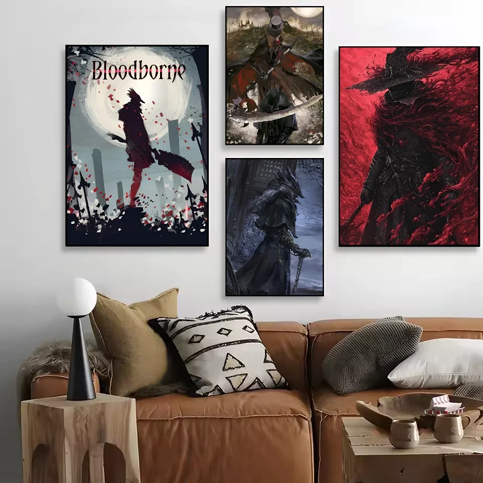 Dark Hunter B-Bloodborne Game Classic Anime Poster HD Art Sticky Wall Waterproof Home Living Room Bedroom Aesthetic Decoration