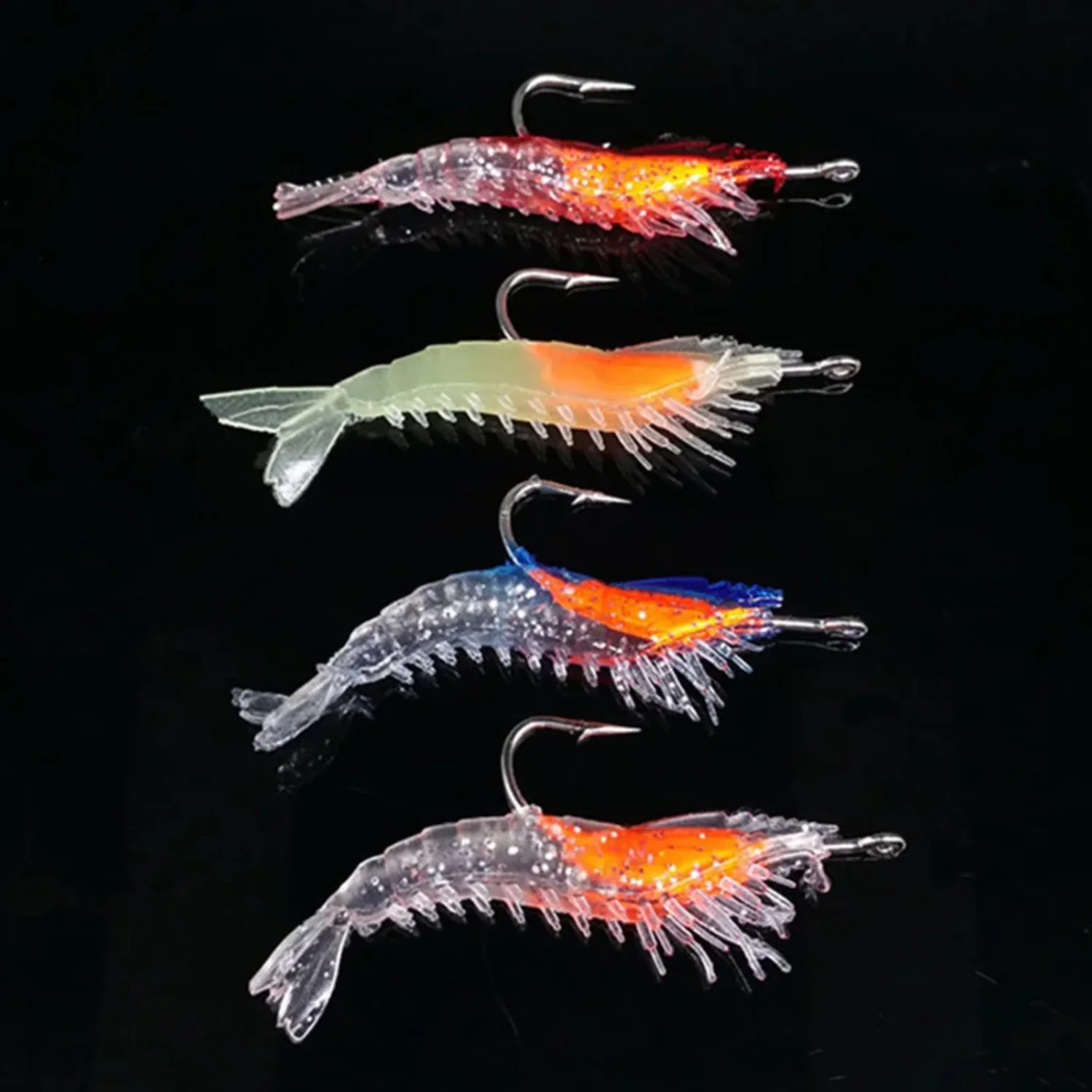 4PCS/ 6cm 3g Luminous Simulation Shrimp  Soft Bait Artificial Soft Rigs Fishing Lure Bass Sea Fishing Tackle