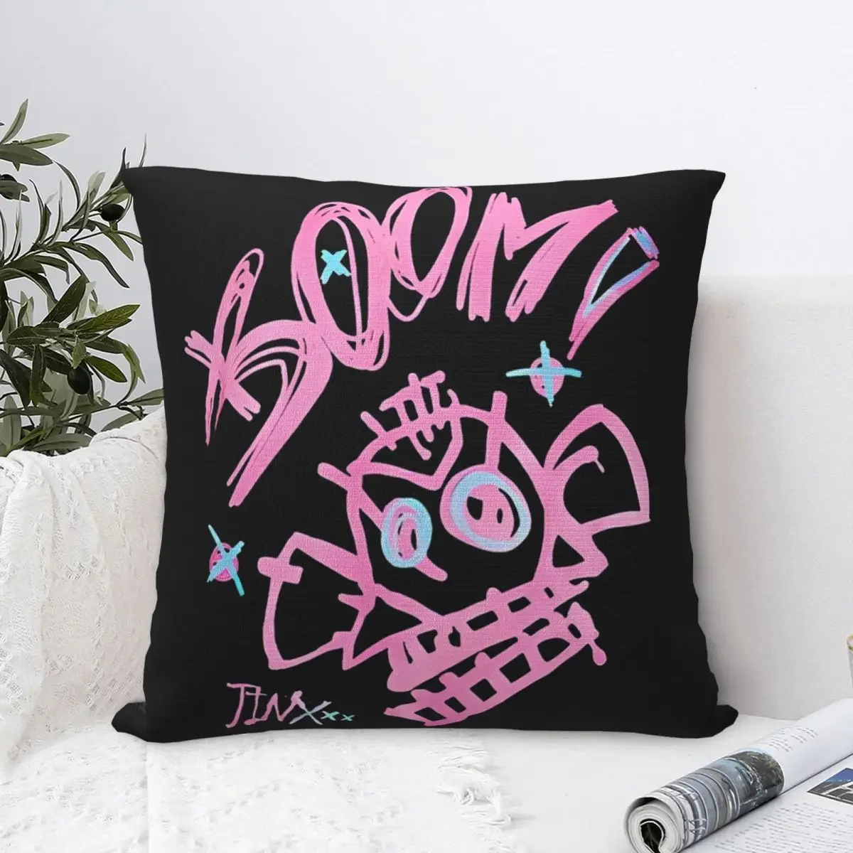 Boom Jinx Arcane Square Pillow Cases League Battle Game Legends Cushion Cover Polyester Decorative Pillowcase for Car