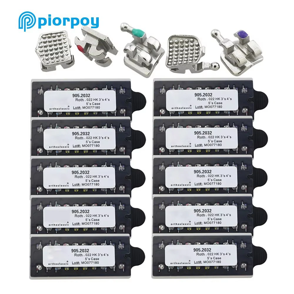 PIORPOY 20 Pcs Dental Orthodontic Brackets Metal Braces For Teeth MIM Monoblock Roth MBT 022 018 Hooks 345 Ortodoncia Material