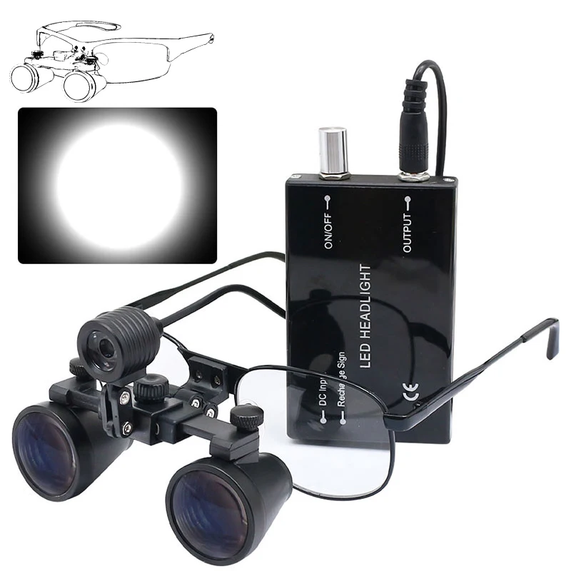 2.5X/3.5X Binocular Dental Loupes 320-420mm Glasses Magnifier 3W LED Dentistry Oral ENT Medical Headlight for PCB Inspection