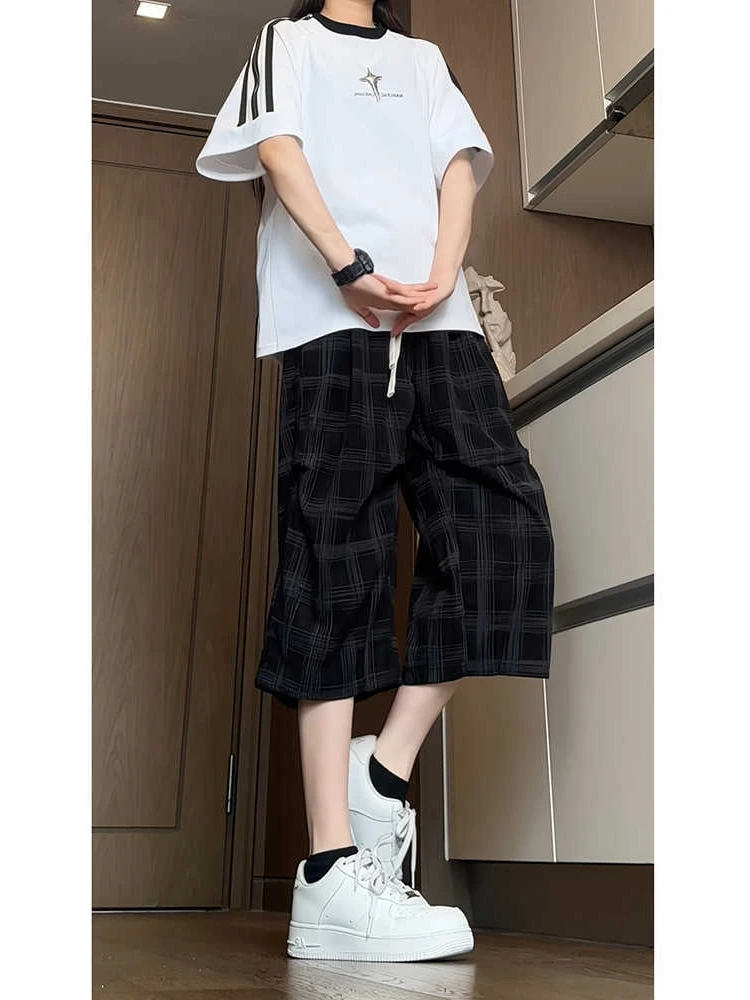 

Новые китайские клетчатые мужские брюки длиной 7/8 летнего дизайна, плиссированные широкие брюки свободного покроя Qui Dry Sport orts