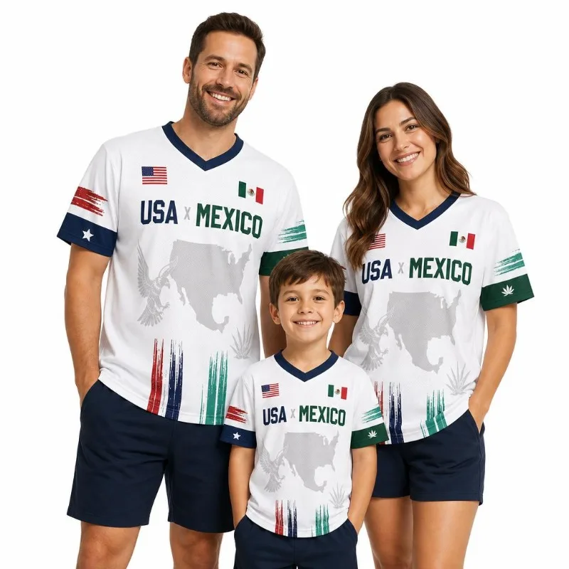 Two Countries Split Soccer Jersey USA Mexico Argentina France Patriotic Flag Eagle Graphic Parents Kids Fan Couple Sports Tee