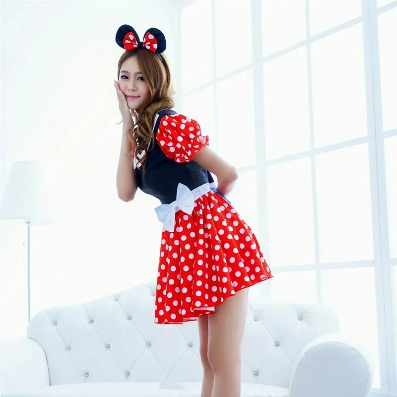 Minnie Mouse Dress Costume Girls Mickey Minnie Summer Adult Cartoon Mouse Clothes Headband Set Halloween Cosplay Costumes