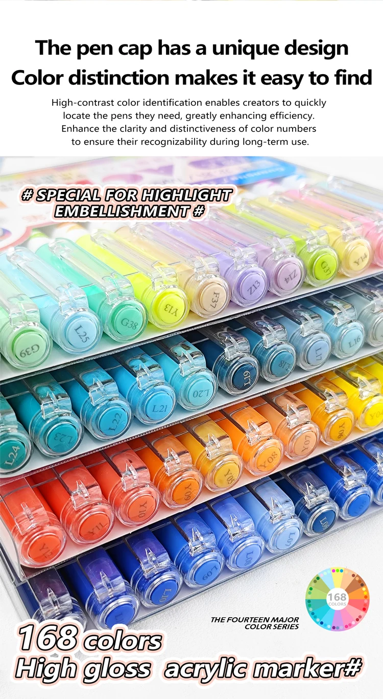 168/72/12 Farben GuangNa Hochglanz-Acryl-Markierungsstifte, DIY handgezeichnet, Graffiti-Farbkunststift-Set, perfekt für Künstler/Studenten – Detail 10