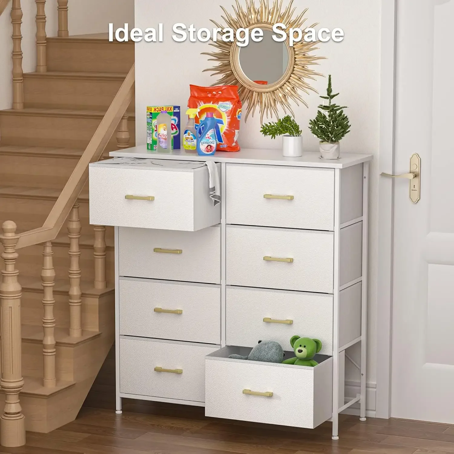 Tall Dresser for Bedroom with 8 Drawers,Chest of Drawers for Closet,Living Room,Hallway,Nursery,Sturdy Steel Frame,Fabric Bins