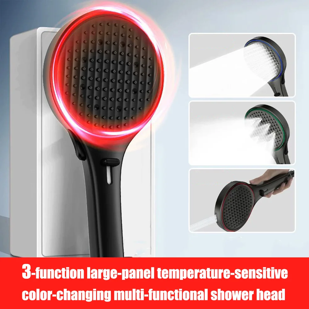 New 135mm LED Shower Ambient Light Temperature Sensor 3 Modes High Pressure Water Saving Shower Head Spray Bathroom Accessories