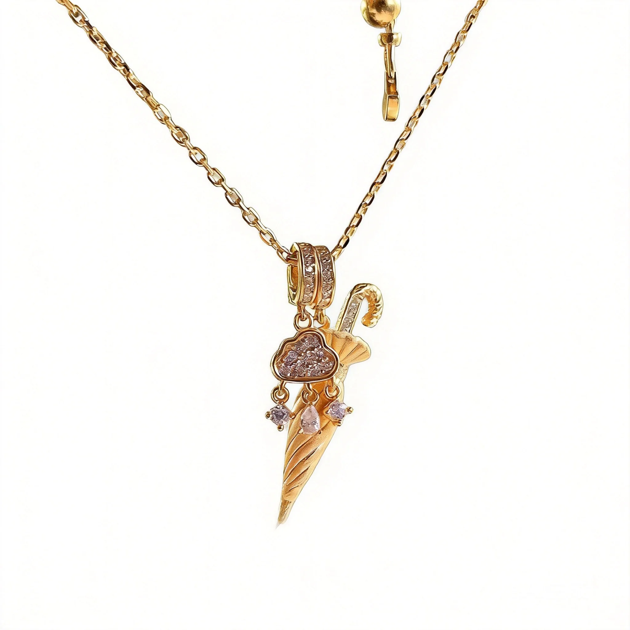 

Chinese Style Lucky Auspicious Gold Plated Zircon Inlaid Cloud Tassel Umbrella Pendant Necklace Adjustable Women Fashion Sweater