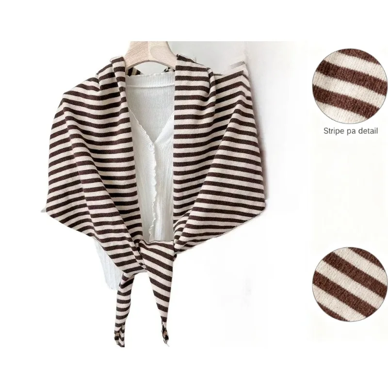 المرأة مخطط محبوك مثلث وشاح أزياء الشتاء عارضة الرقبة أدفأ تنوعا متماسكة التفاف شال للنساء