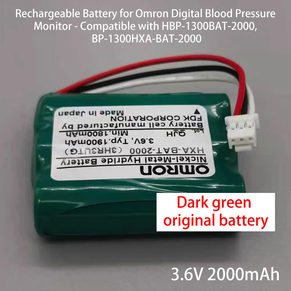 3.6V 2000mAh Rechargeable Battery for Omron Digital Blood Pressure Monitor - Compatible with HBP-1300BAT-2000, BP-1300HXA-BAT-20