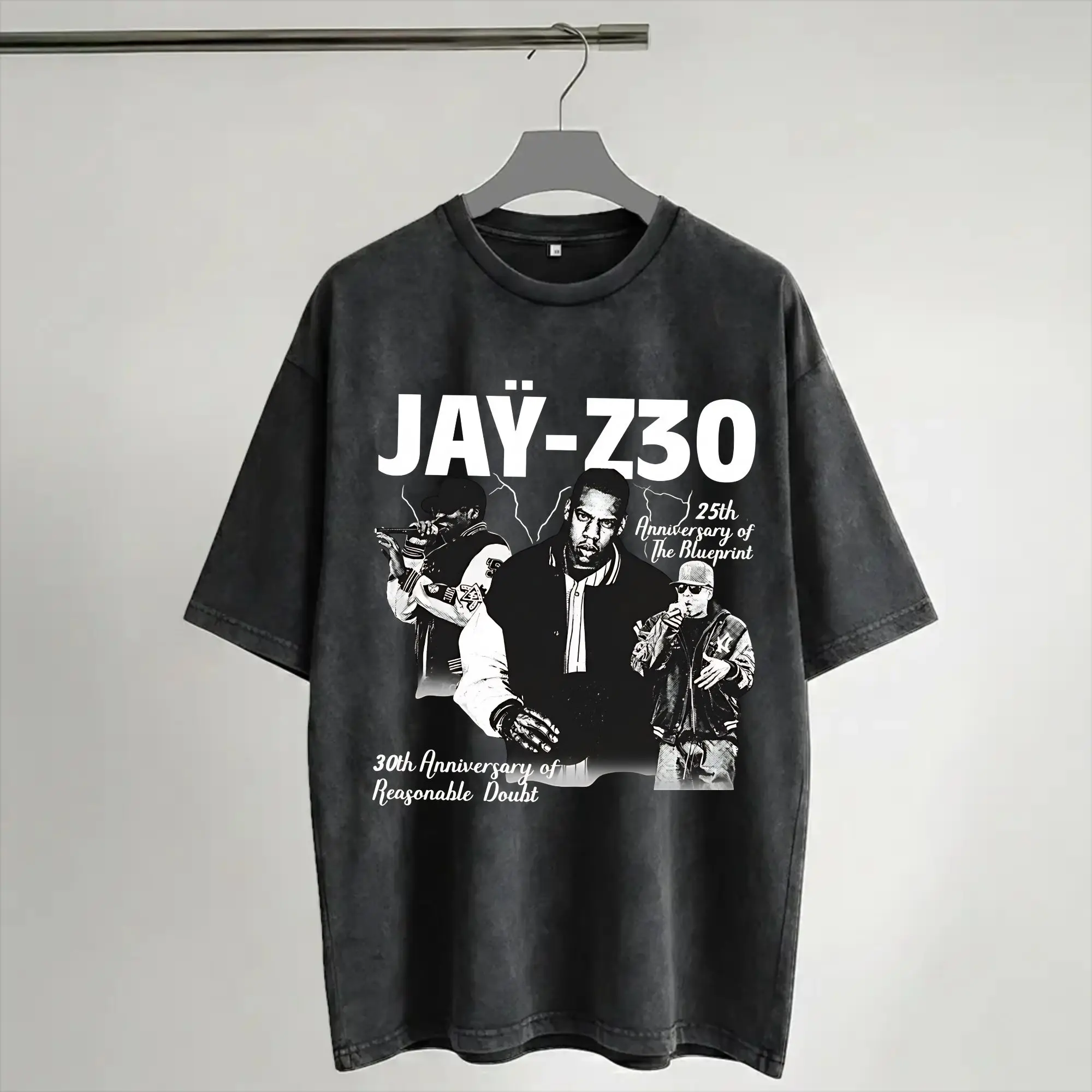 Harajuku Washed Shirt Jay Z 30th Reasonable Doubt 25th Blueprint JAŸ-Z 30 Tour  Outfit Vintage T-Shirts Oversize  Streetwear