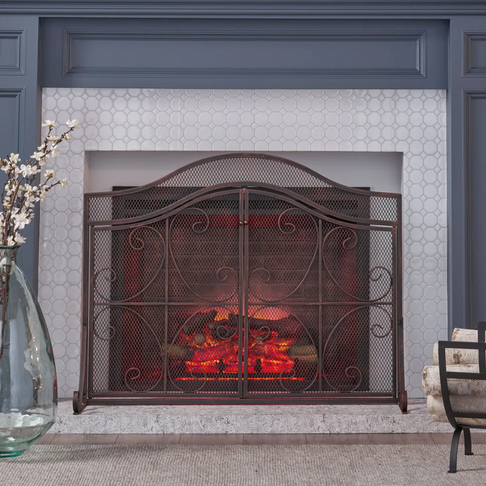 FIRE SCREEN 41'*31.75'in Panel Simple Steel Mesh Fire Spark Guard GrateFire Screen Panel With Pulls Home Fireplace Easy To Use