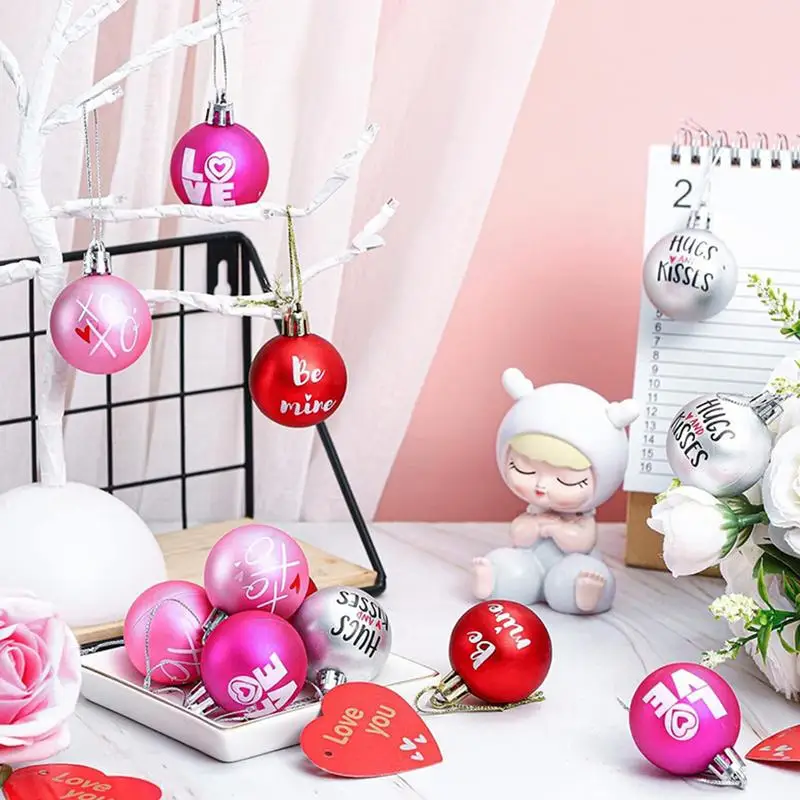 24 Pieces Valentines Day Ball Ornaments Red And Pink Foil Balloon Romantic Wedding Valentine's Day Party Decorations for home