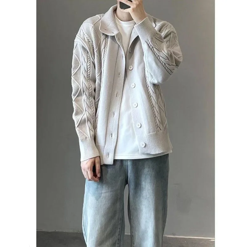 Осенне-зимний вязаный кардиган с воротником-стойкой, мужской свободный корейский универсальный однотонный свитер, куртка, топ