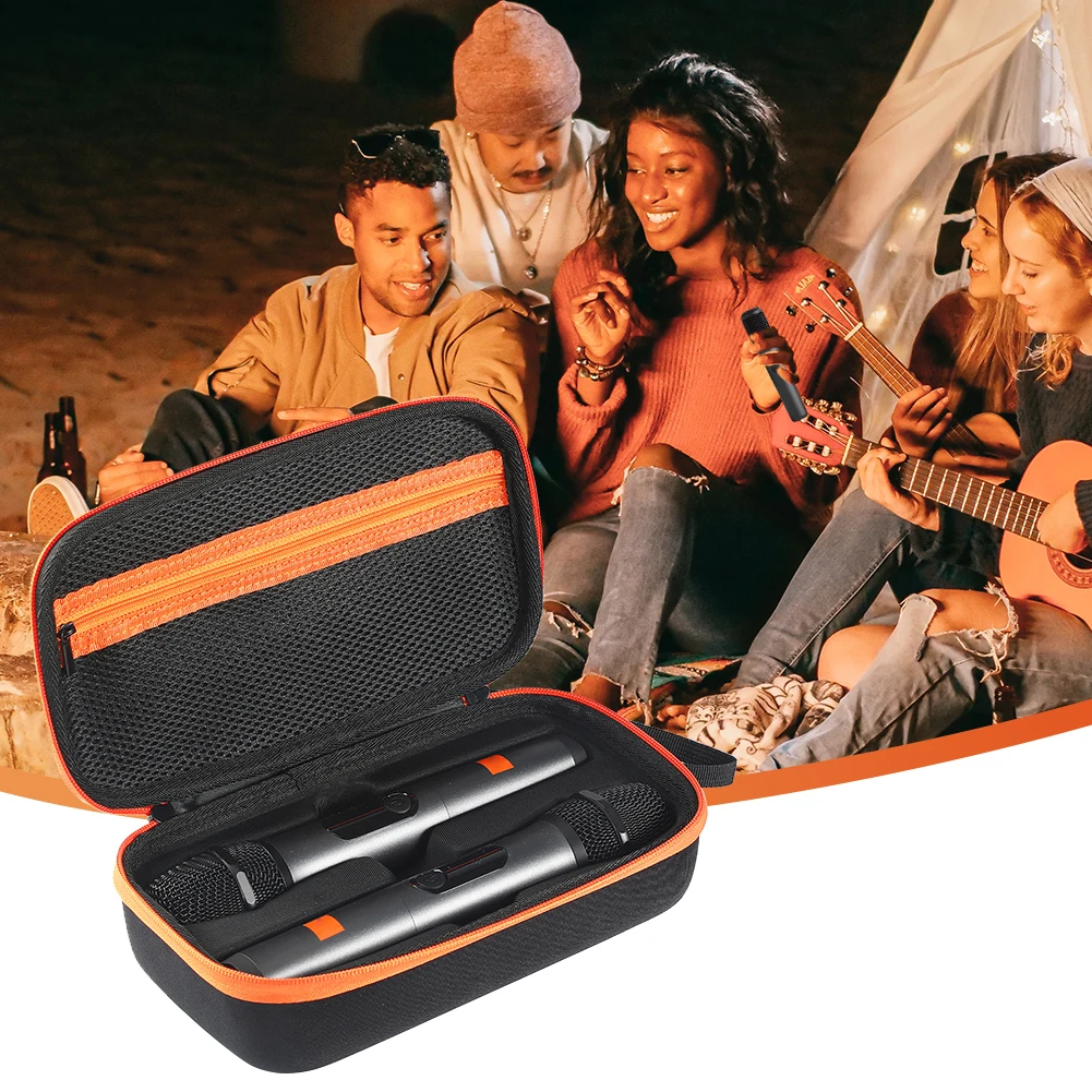 Wireless Microphone Case Anti-Scratch EVA Hard Shell Mic Case Hard Travel Case for Wireless Two Microphone System AA Battery