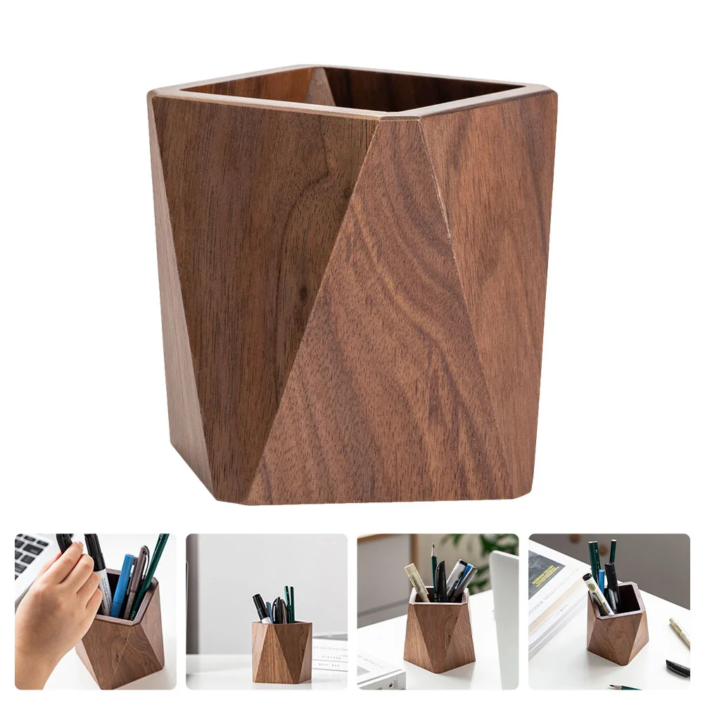 

Black Walnut Pen Holder Creative Wooden Container Solid Tabletop Stationery Finishing Office Desktop Sturdy Storage Pencils