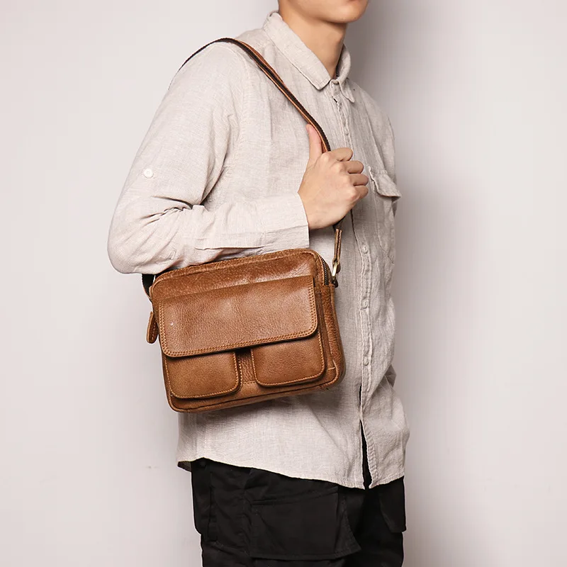 Vintage Genuine  Leather Shoulder Messenger Bags for Men Casual Versatile Magnetic Buckle Crossbody Bag Fashion Man's Bag