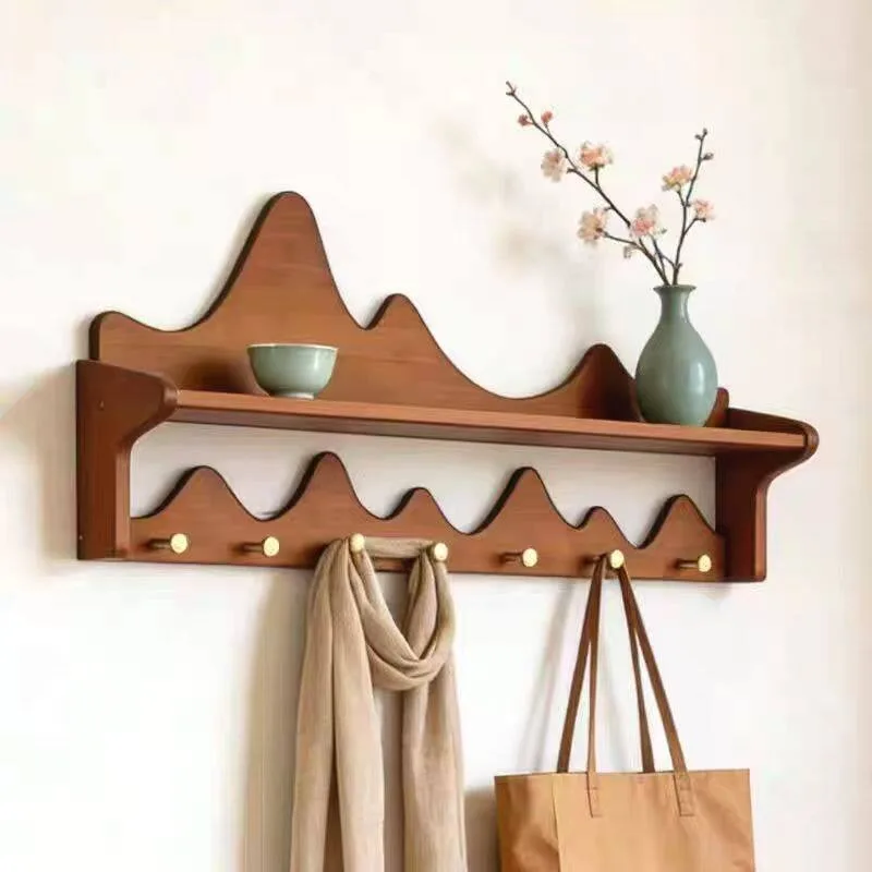 Solid Wood Entryway Wall Hook Stylish Wall Mounted Coat Rack Hallway Space Saving Hanger Shelf Home
