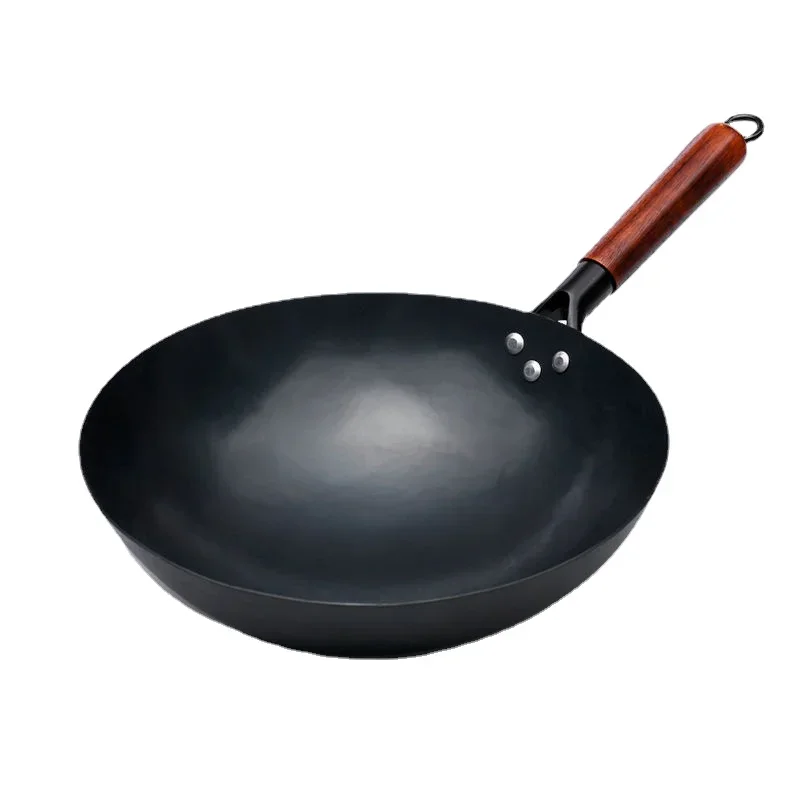 30/32/34cm Traditional iron wok,Non-coating Woks Hand forged For Kitchen PanWooden Handle Wok Kitchen Gas Pot Cookware