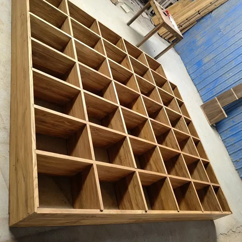 

Old elm pine bookshelf for home use, living room floor-to-ceiling wall