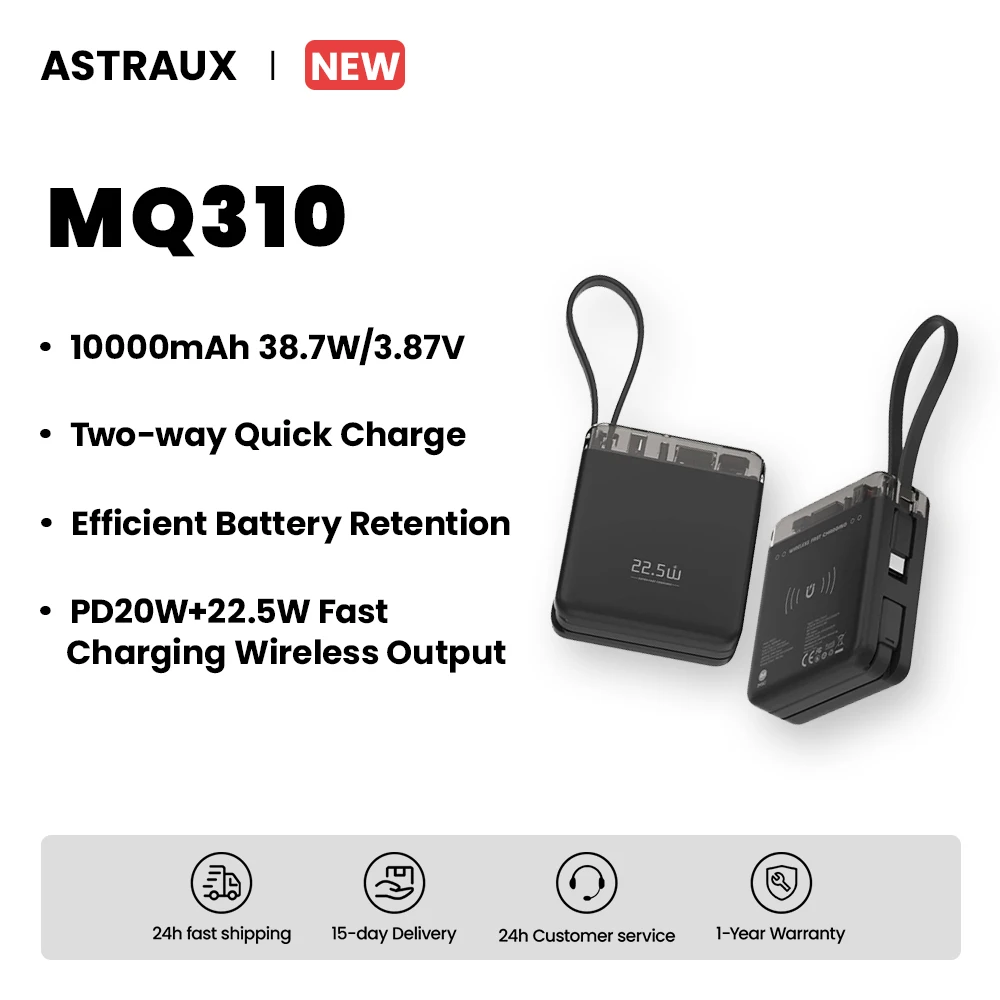 

Imiki MQ310 10000mAh portable battery indicator with USB-C and Lightning cables PD20W+22.5W Fast Charging Wireless Output