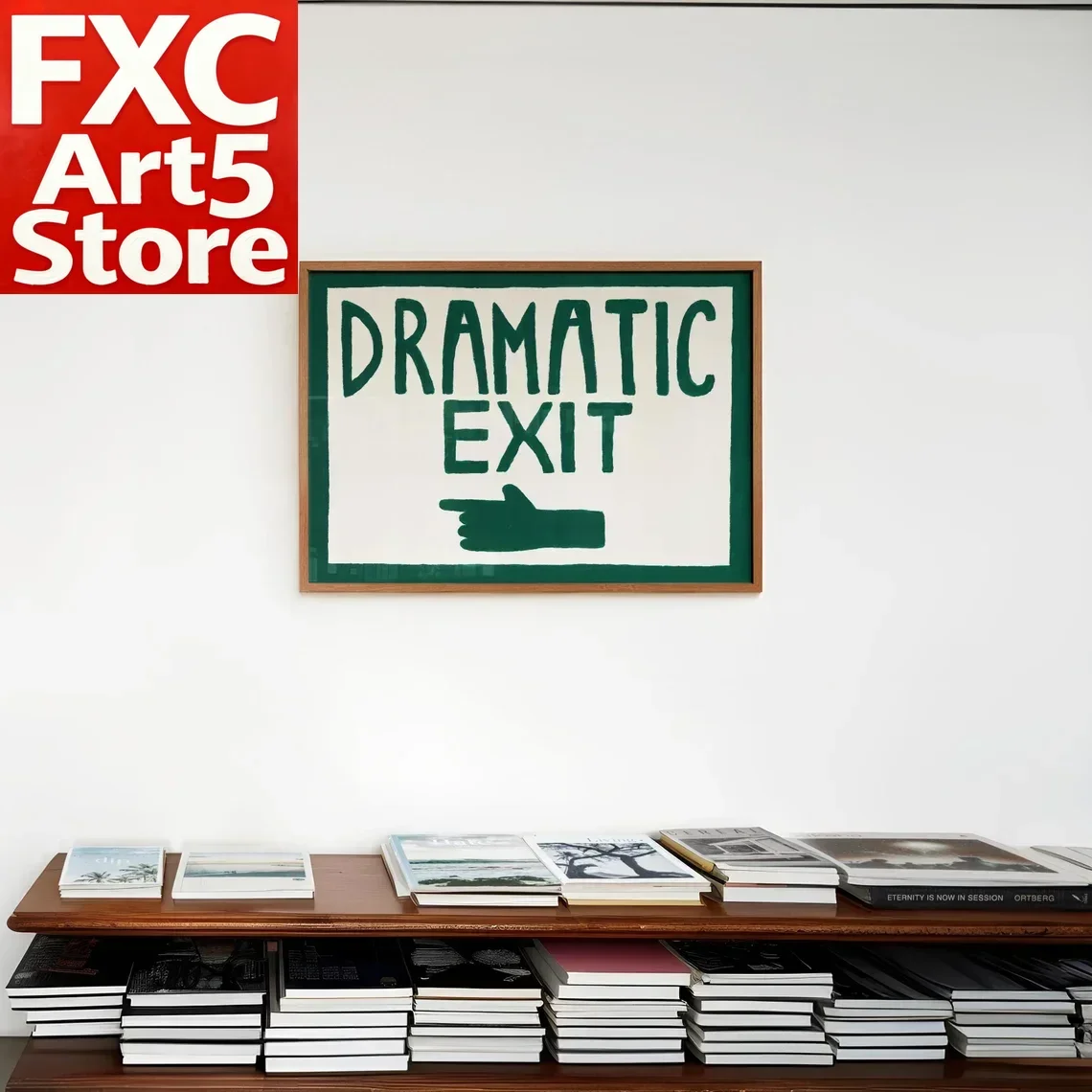 1PC Frameless Retro Wall Art, Funny Hallway Print, Landscape Poster, LEFT HAND Dramatic Exit Print, Mid Century Wall Art, Hand P