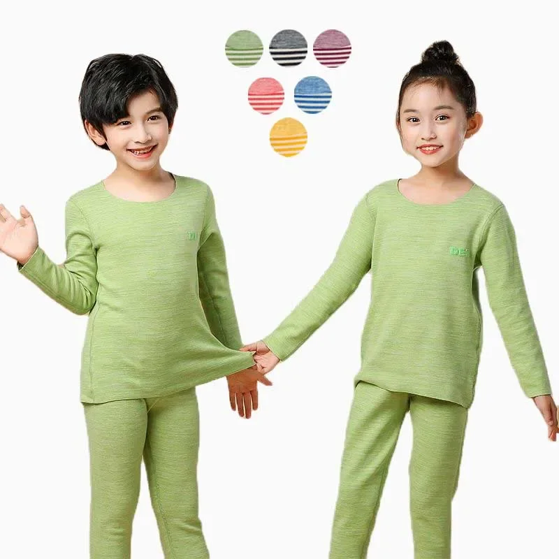 Cotton+Silk Baby Thermal Underwear Children Winter Clothes Two Face Pijama Infantil Gray Toddler Kids Pyjama Tops+Pants 2pcs Set