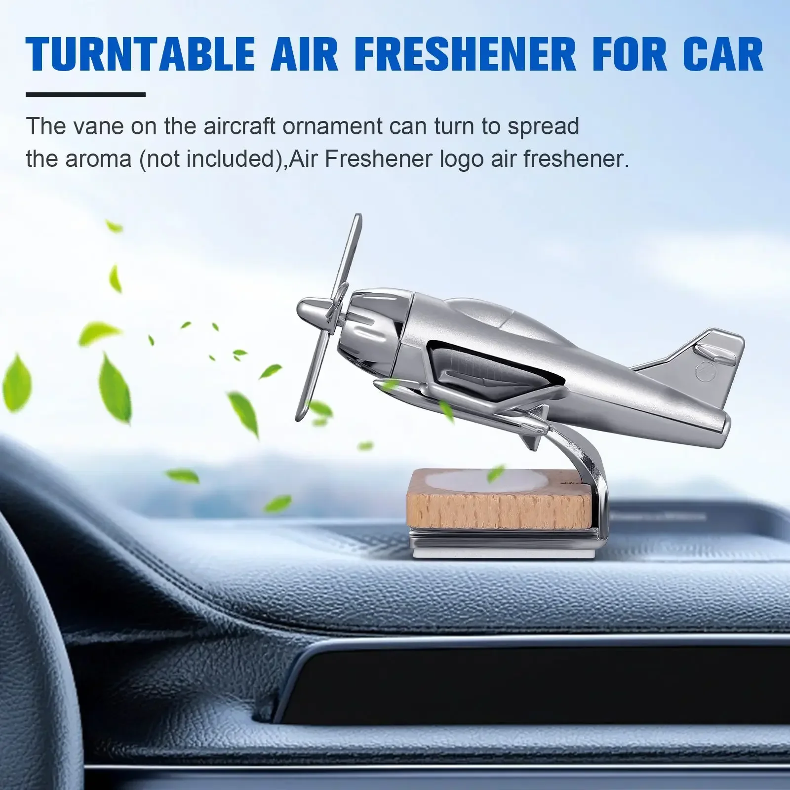 Nouveau diffuseur de parfum pour voiture avec base en bois, diffuseur d'arômes rotatif en forme d'avion pour la décoration de voiture, de bureau et de maison