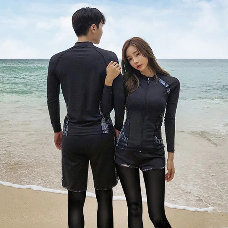 Long Sleeve Couple Surf Suit Rash Guards Women Men 5/3/2 Pieces Printed Swimsuit Legging Swimwear Surfing Suit Bathing Suit
