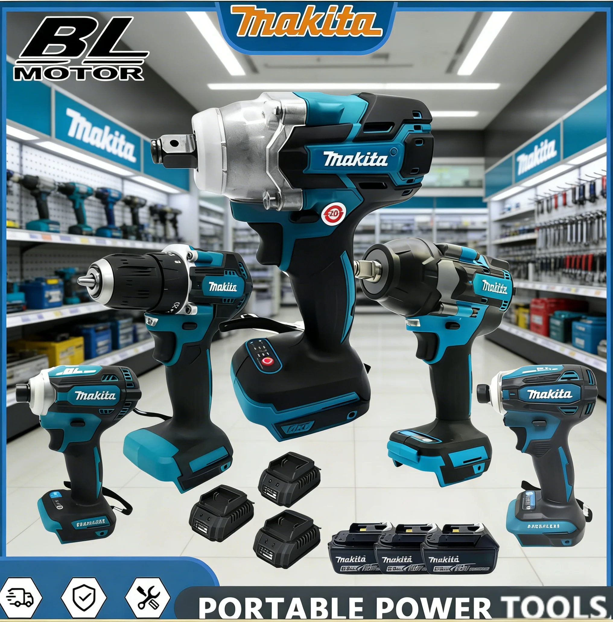 

Комбинированный набор: бесщеточная кофемолка Makita, шприц для смазки, насос для накачки, силиконовый пистолет-резак, для использования с аккумуляторными электроинструментами Makita.