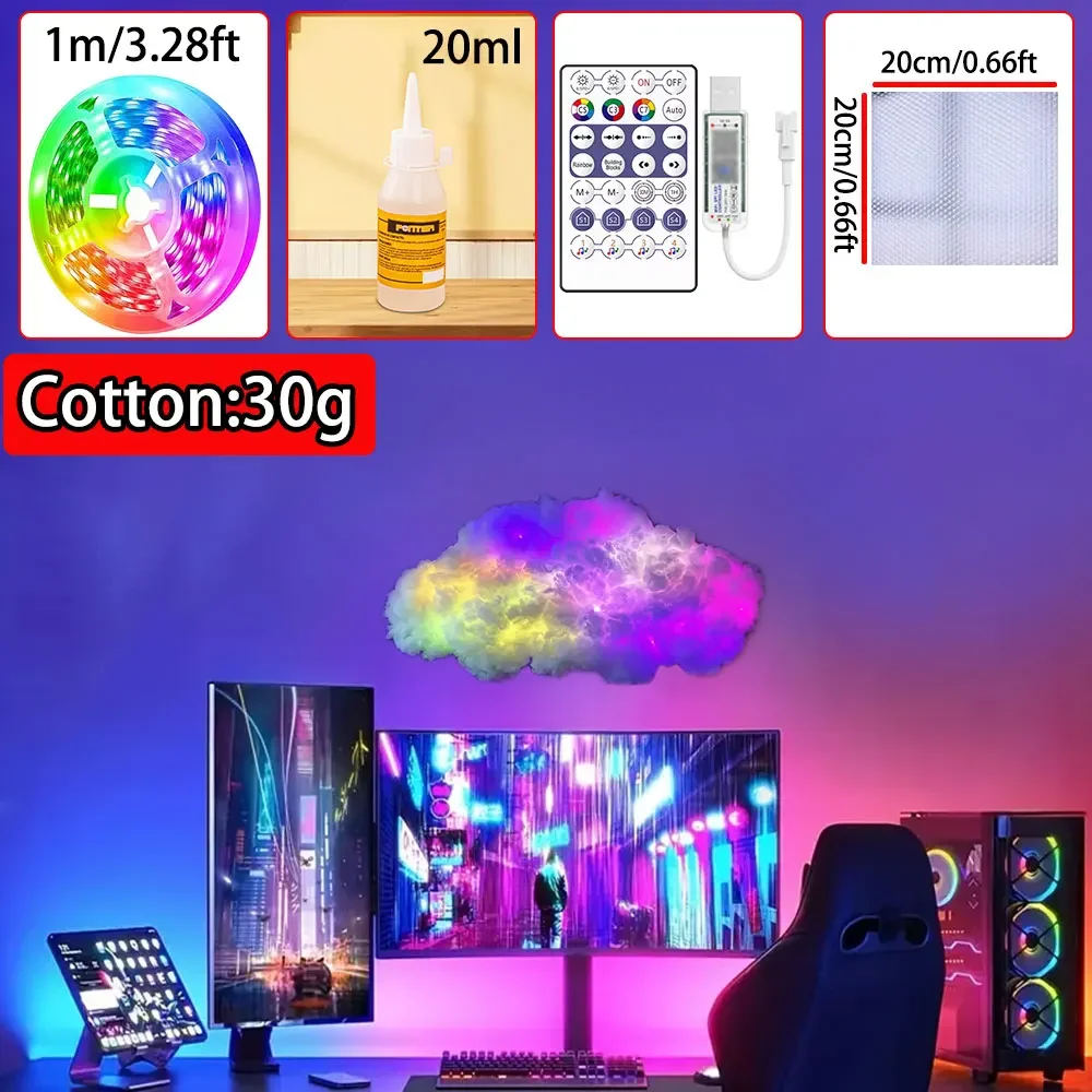 3D Big Cloud Lightning Light 360-graden draadloze afstandsbediening APP Muziek Sync Veelkleurige Lightning Smart Cloud Light voor thuis LED-decor