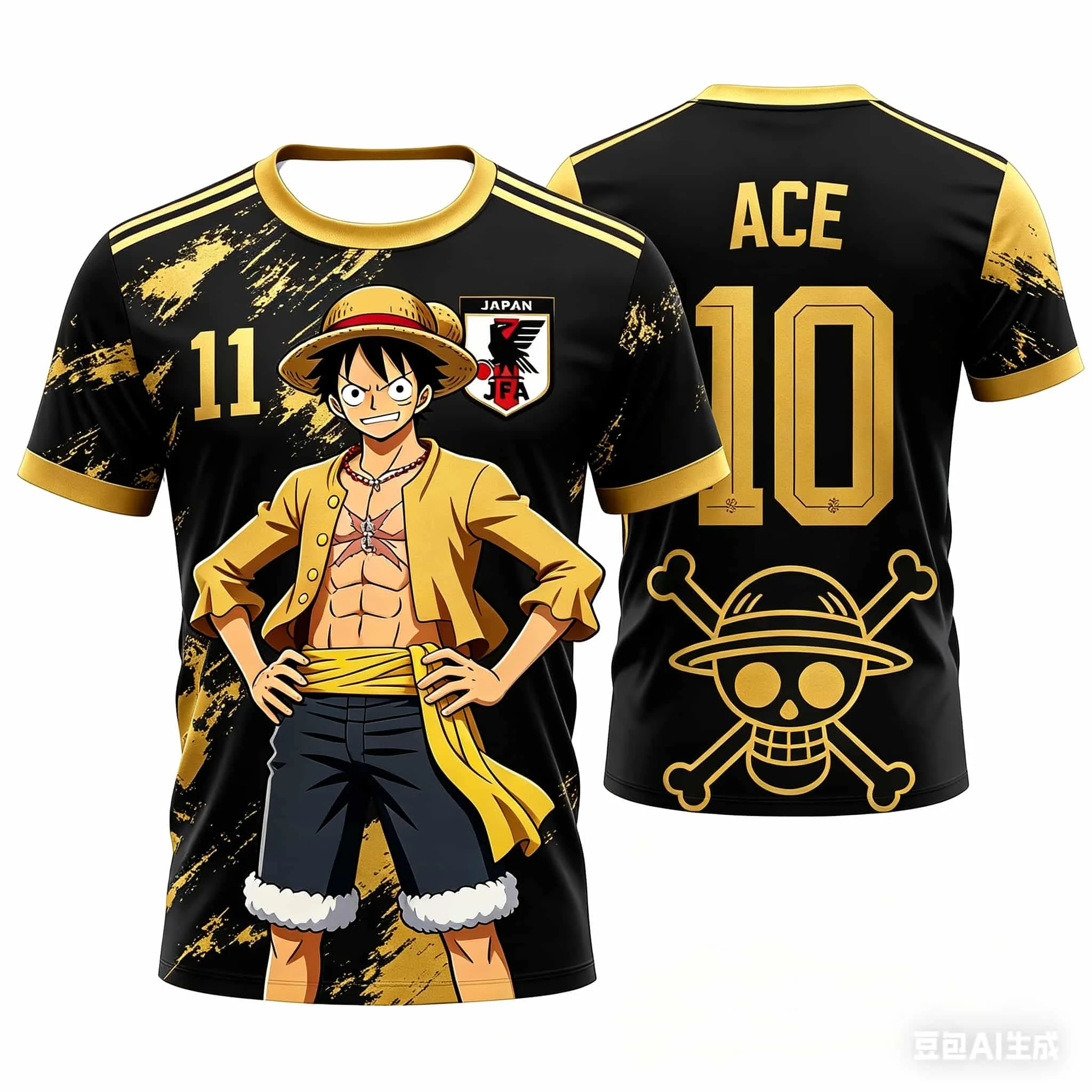One Piece Luffy  Japan National Football Jersey Unisex Kids Quick Dry Breathable Short Sleeve Tee Fashion Streetwear Sport Tops