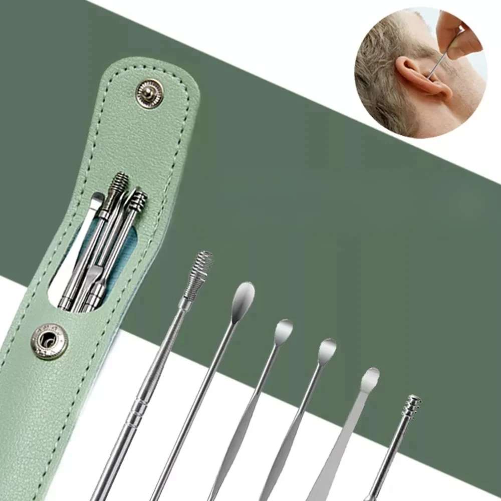 6Pcs/set ear cleaner Ear Wax Pickers Stainless Steel Earpick Wax Remover piercing kit earwax Curette Spoon Care Ear Clean Tools