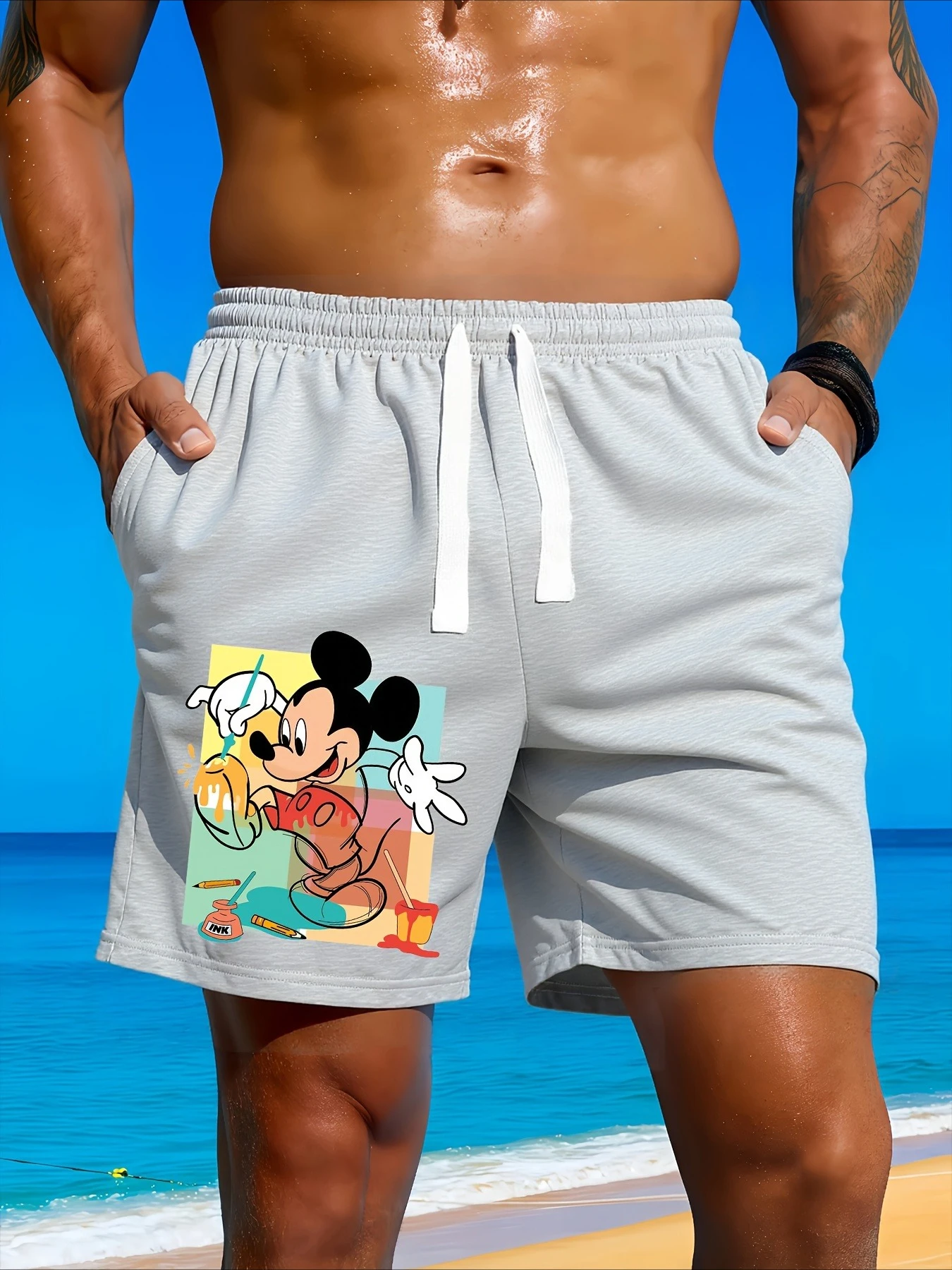 Pantalones de playa de la serie Mickey, pantalones informales para exteriores para hombre, ropa familiar holgada, pantalones cortos diarios para surf y natación de talla grande
