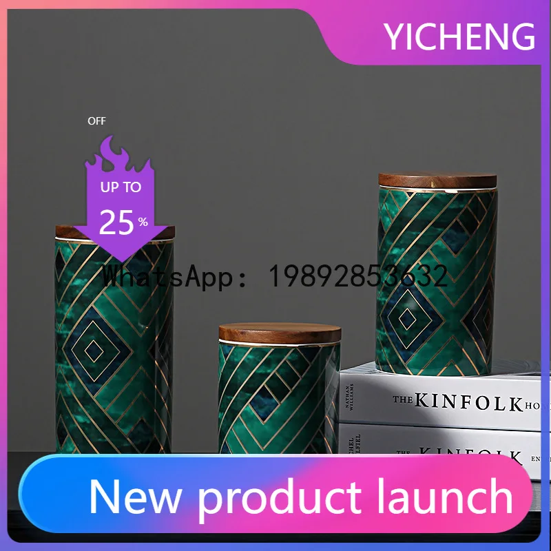 

DSA Nordic light luxury high emerald sealed ceramic jar scented tea storage jar