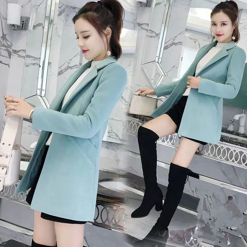 2026 Spring Winter Women Wool Blend Coat Korean Slim Mid Length Student Casual Chic Overcoat